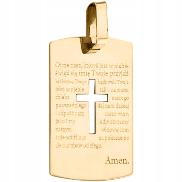 ZŁOTY NIEŚMIERTELNIK MĘSKI KRZYŻ Z MODLIWĄ I TWOIM GRAWEREM NA ODWROCIE Materiał żółte złoto