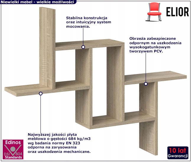 REGAŁ NA KSIĄŻKI PÓŁKA WISZĄCA DO SALONU SYPIALNI Marka Elior