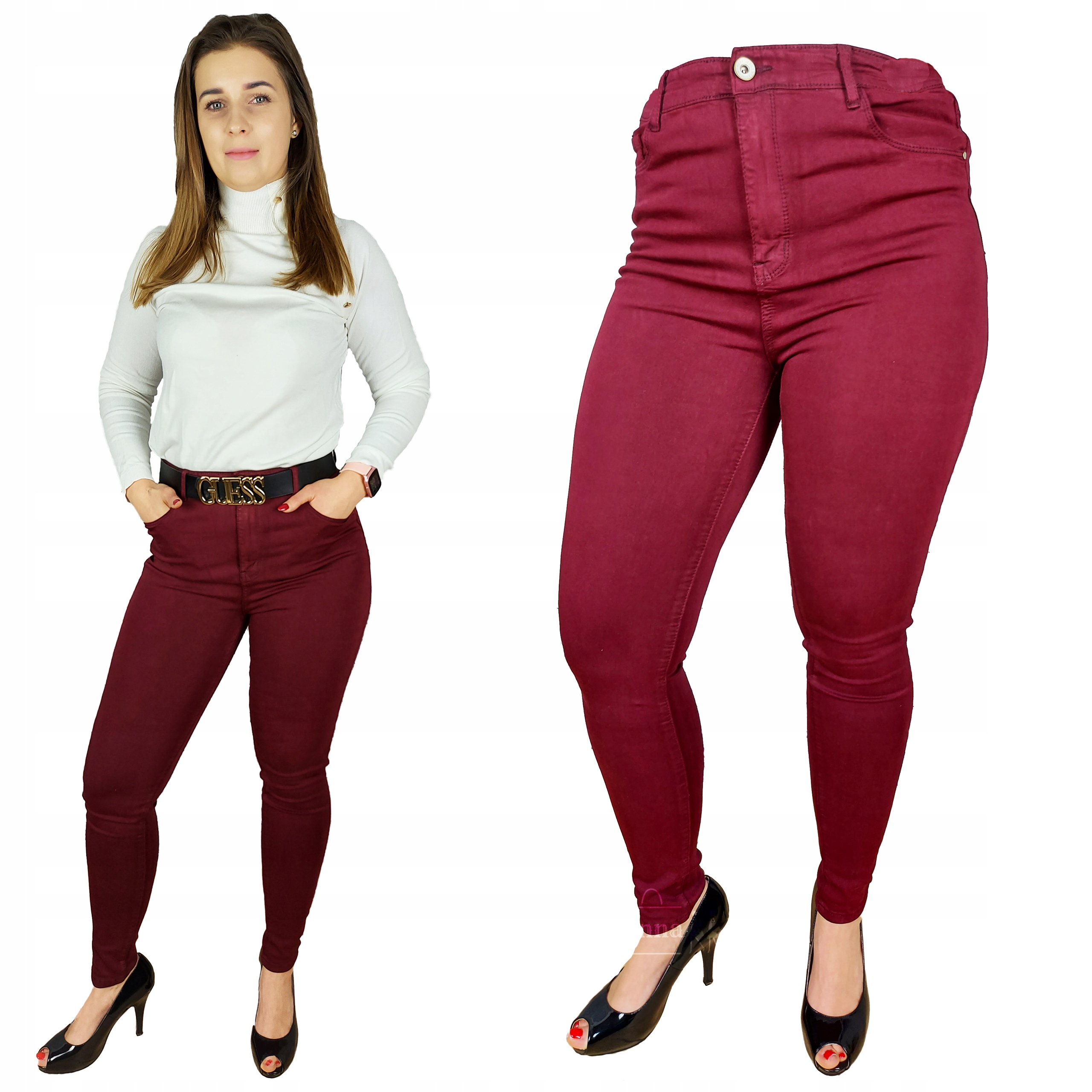

Damskie Klasyczne Spodnie Jeansowe Bordo Rurki 36
