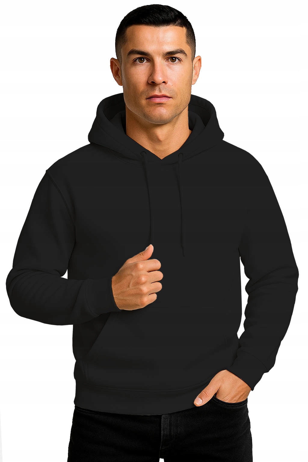 Bluza Męska Z Kapturem Premium Dresowa Kangurka Bawełniana Czarna L