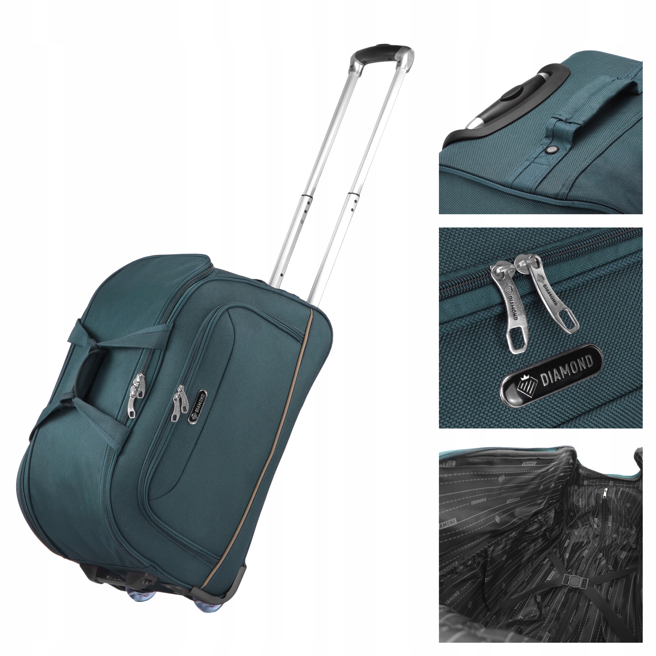 Mała Torba Podróżna Na Kółkach S Bagaż Walizka Z Rączką Zielona Diamond