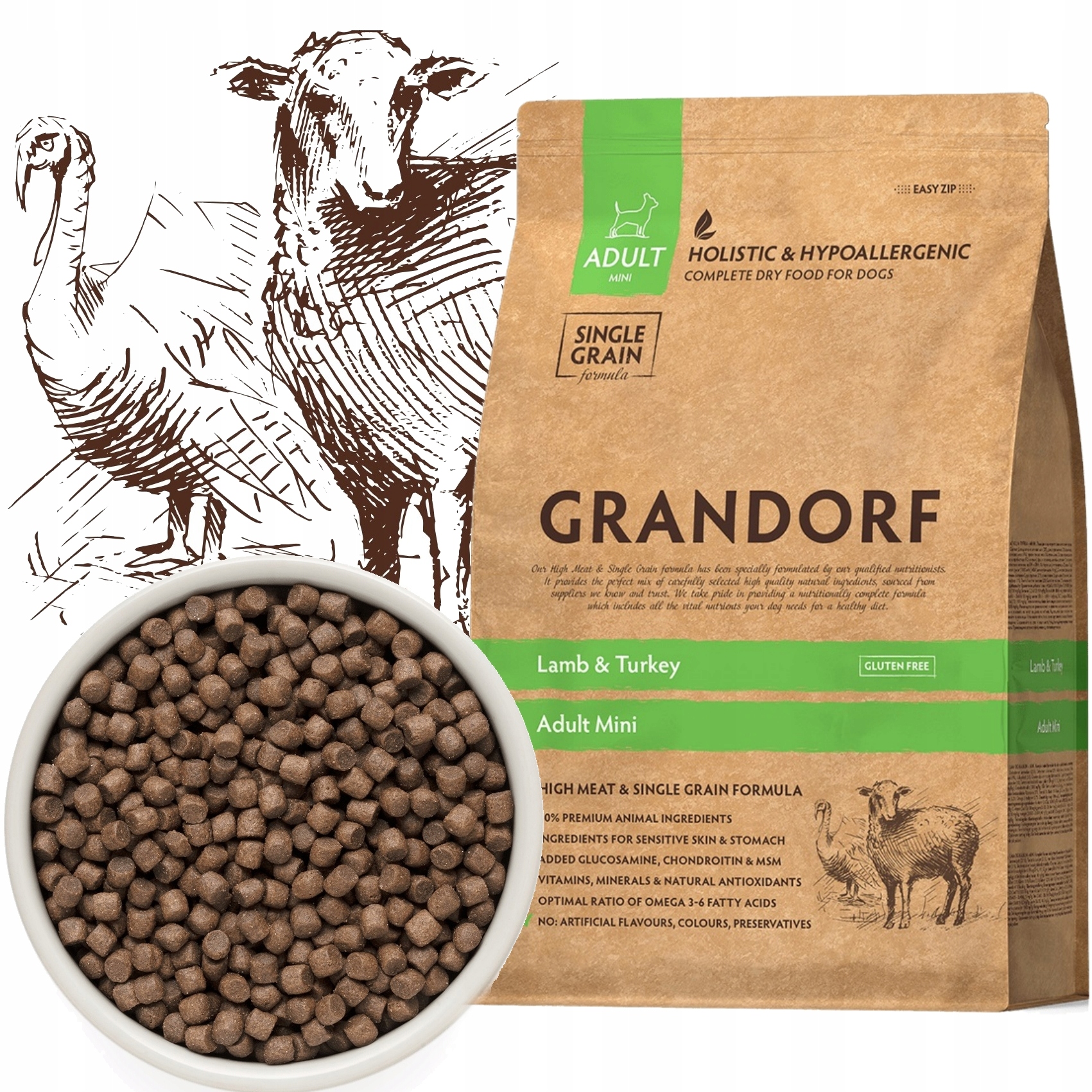 Grandorf Lamb Turkey Mini Adult Jagnięcina Indyk Karma Psa Małe Rasy 3kg