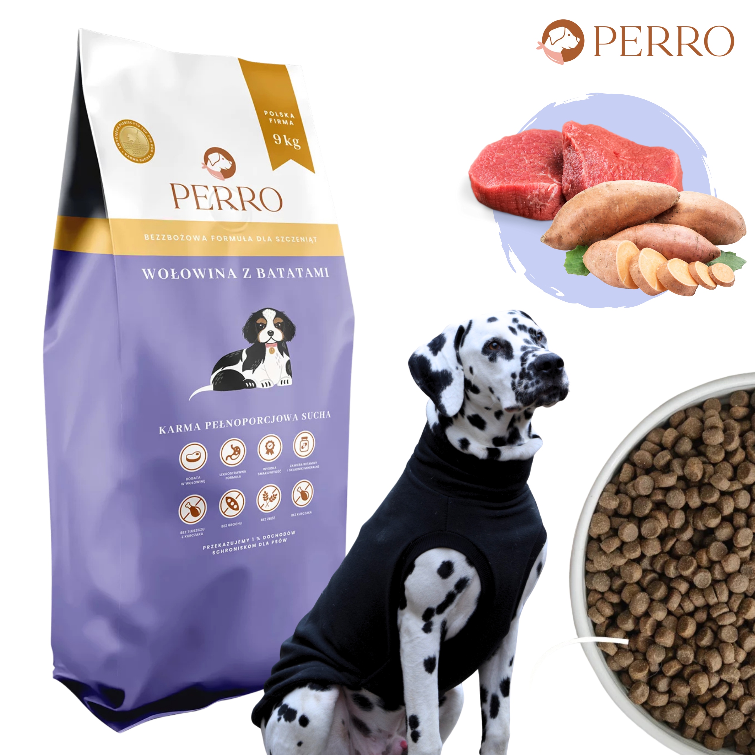 Levně Perro Krmivo krmivo pro štěňata hovězí maso s batáty 9 kg Junior