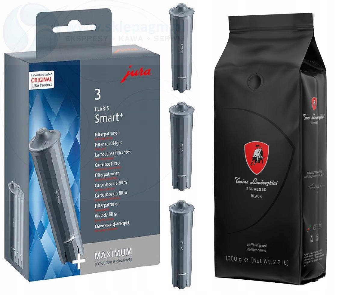 Filtry Jura Claris Smart+, 3szt i Kawa Lamborghini Black 1KG