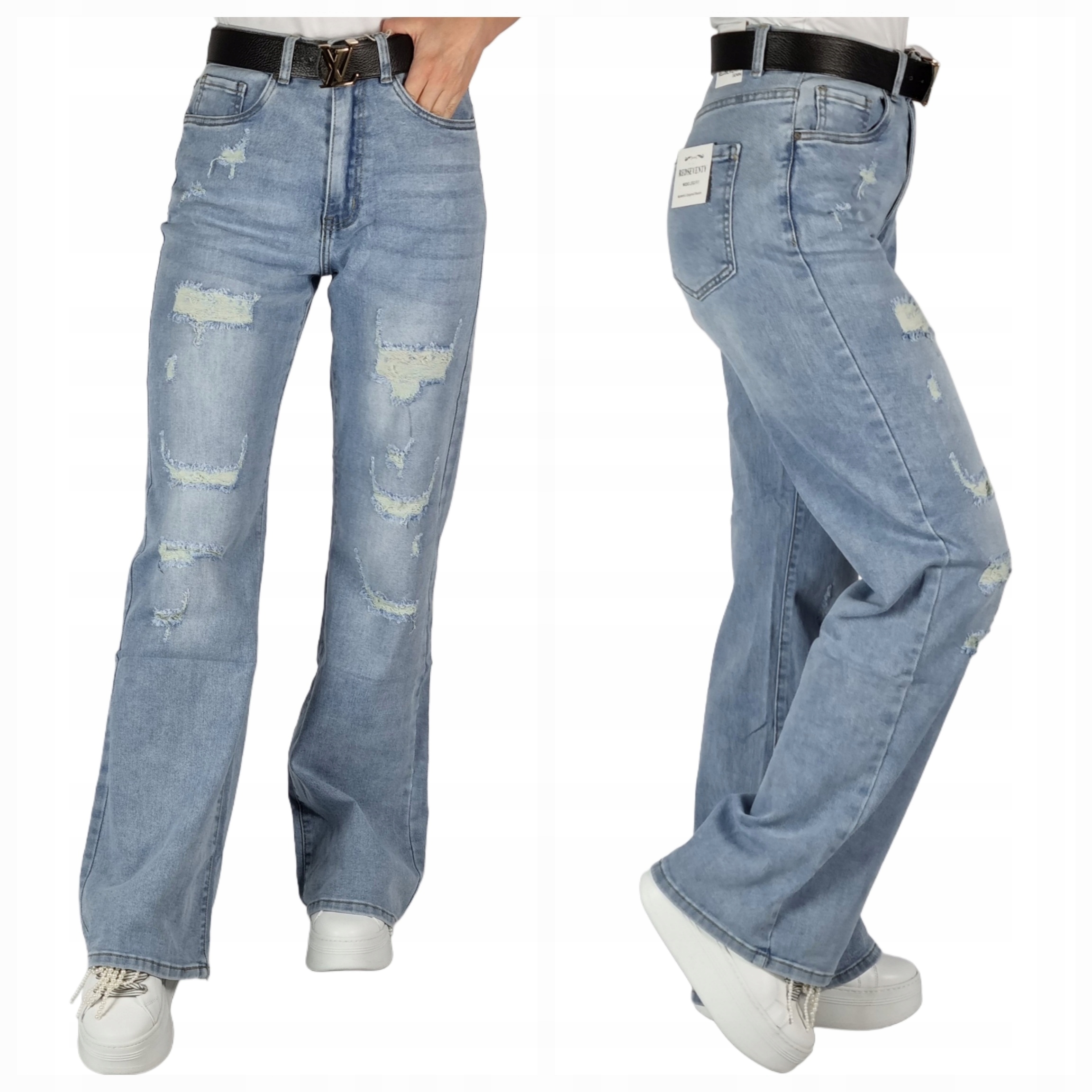 Spodnie Jeansowe Szerokie Z Dziurami Plus Size 44/2XL