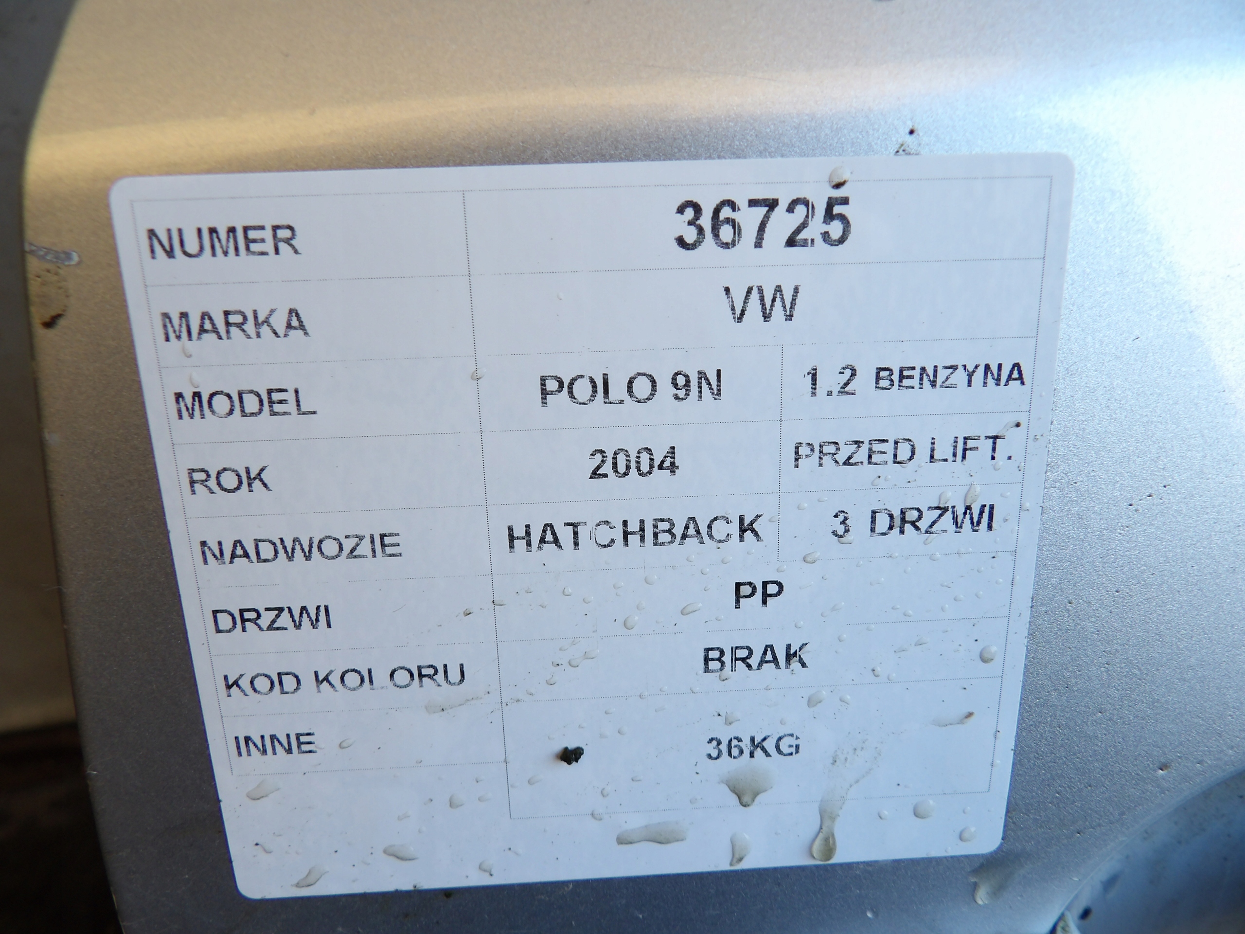 Volkswagen Polo IV 9N door front right HB 3D