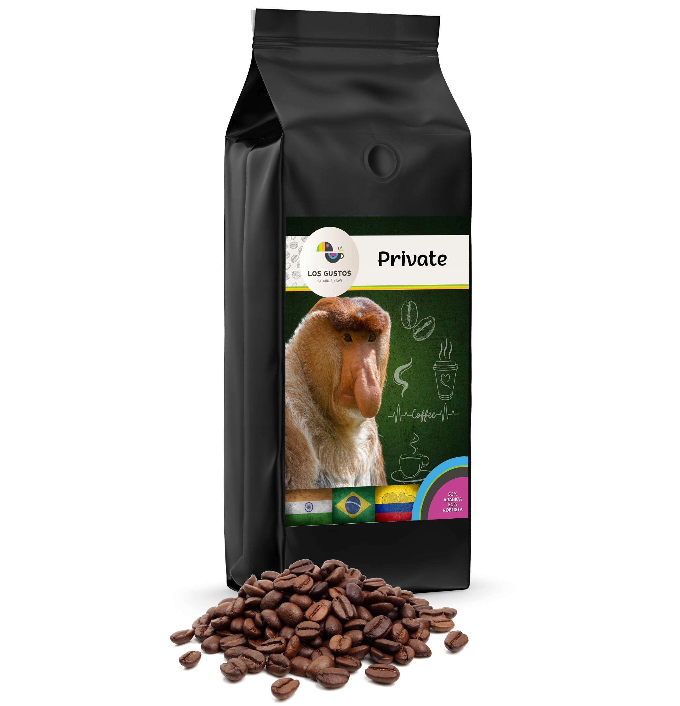 Levně Káva zrnková 1 kg Private Čerstvě pražená Los Gustos