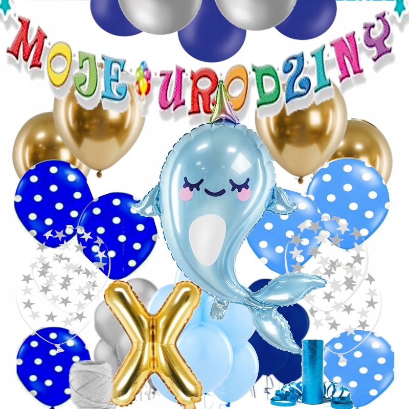 BALONY na 1-9 URODZINY Dekracja Narwal Zestaw 1-9 Lat