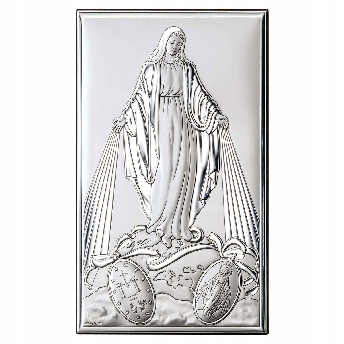 Obraz Matki Bożej Niepokalanej srebrny Rozmiar: 12x20 cm