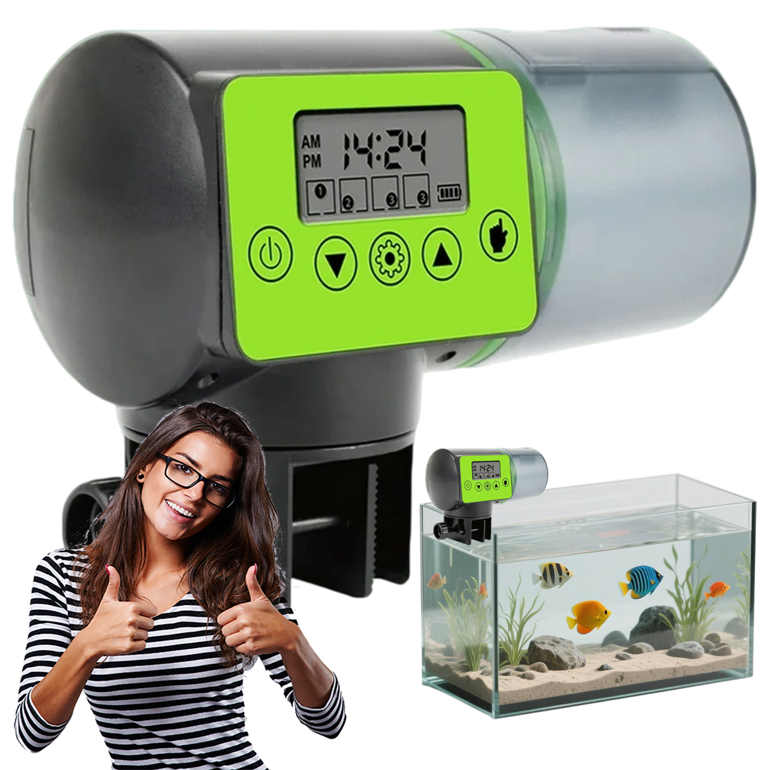 Levně Automatický Krmítko Do Akvária LCD 200 ML Pohodlný Dávkovač Potravy Pelet