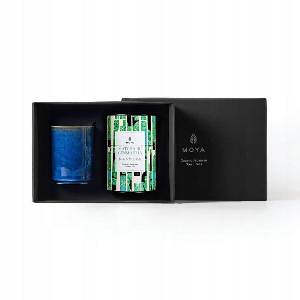 Levně Dárková sada zelený čaj Moya Matcha Iri Genmaicha a hrnek Kaze