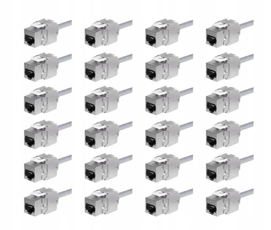 24x Keystone Jack RJ45 modul Netrack Kat. 6 Ftp Stp beznástrojový stříbrný