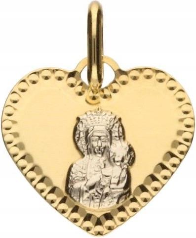 Zlatý přívěsek 585 jemný medailonek srdíčko s Pannou Marií dárek 14K