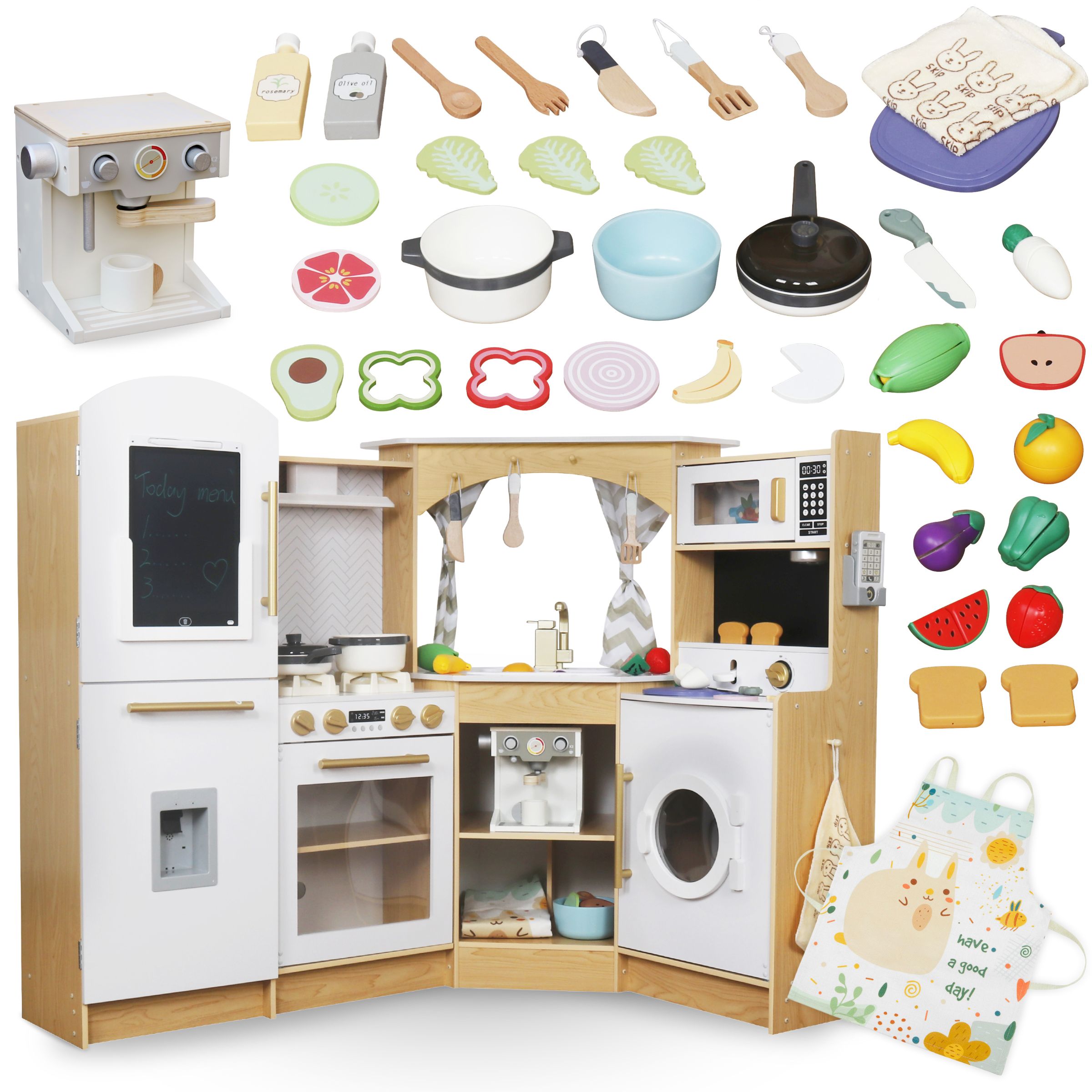 DUŻA DREWNIANA KUCHNIA INTERAKTYWNA XXXXL Z OŚWIETLENIEM LED - 50 ELEMENTÓW