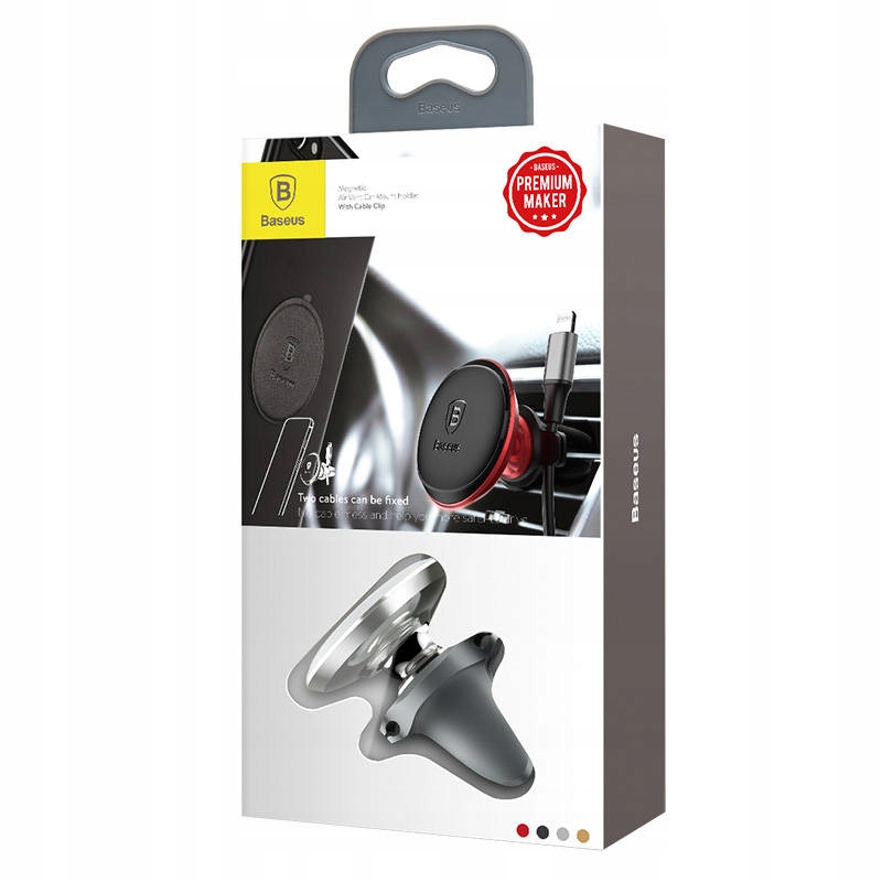 BASEUS MAGNETYCZNY UCHWYT SAMOCHODOWY DO KRATKI KOMPAKTOWY BEZPIECZNY Kolor srebrny