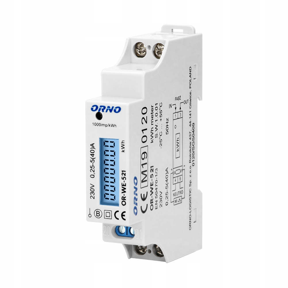 

Licznik Energii Prądu Jednofazowy LCD 40A Orno
