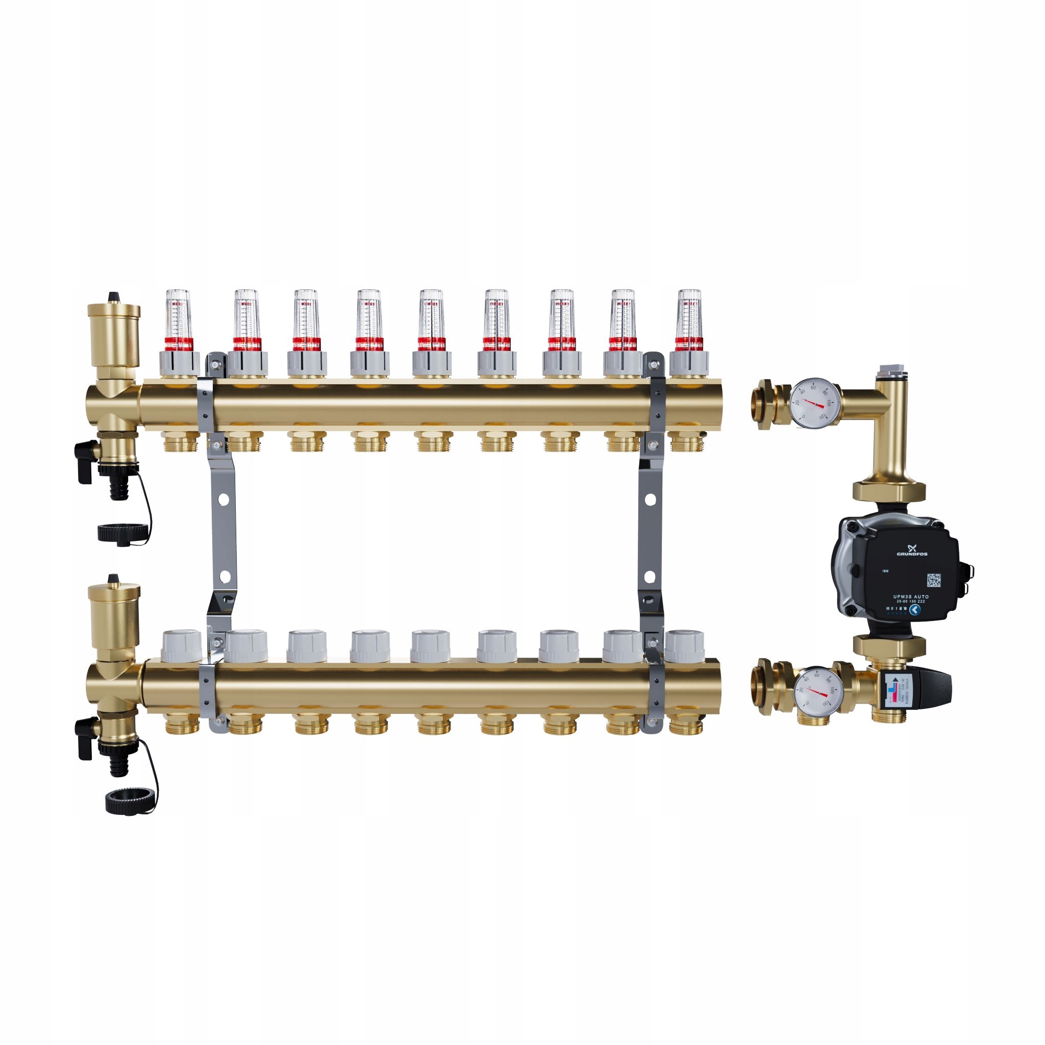 Rozdělovač pro podlahu 9 sekcí mosazný pro vytápění Pompa Grundfos