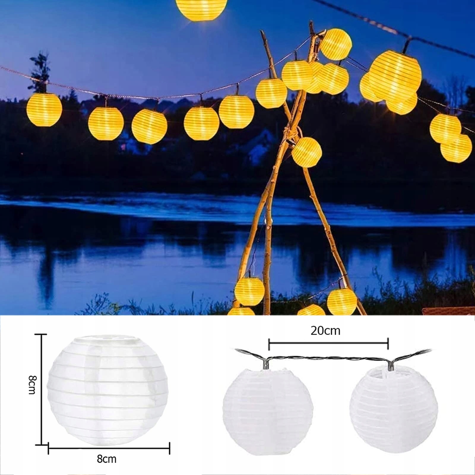BOWAR Lampki Solarne Oświetlenie Zewnętrze Girlanda Świetlna 50 LED 10M — miniatura 6