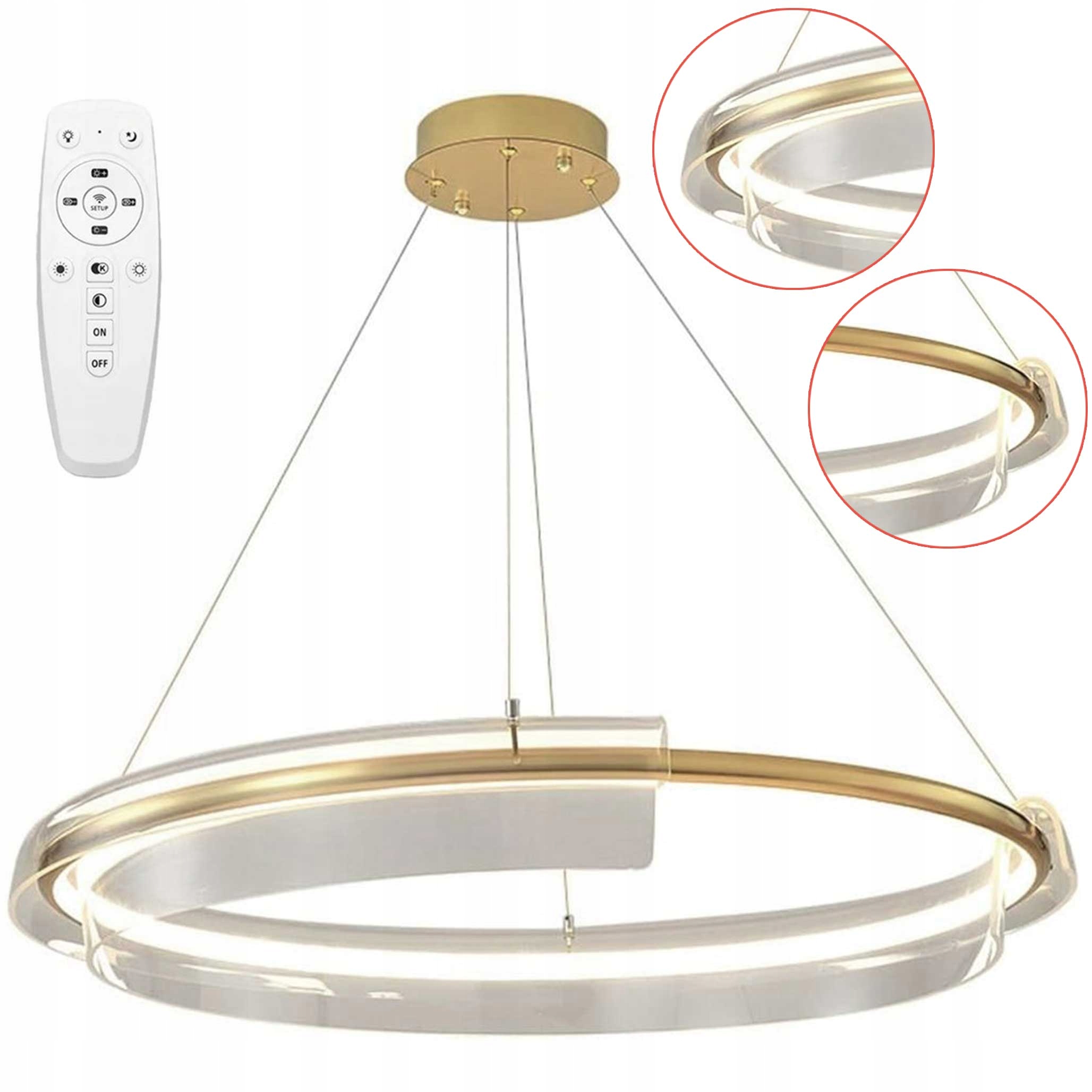 Závěsná Led lampa velká kulatá 58 cm zlatá kartáčovaná stmívačová Dálkový Ovladač