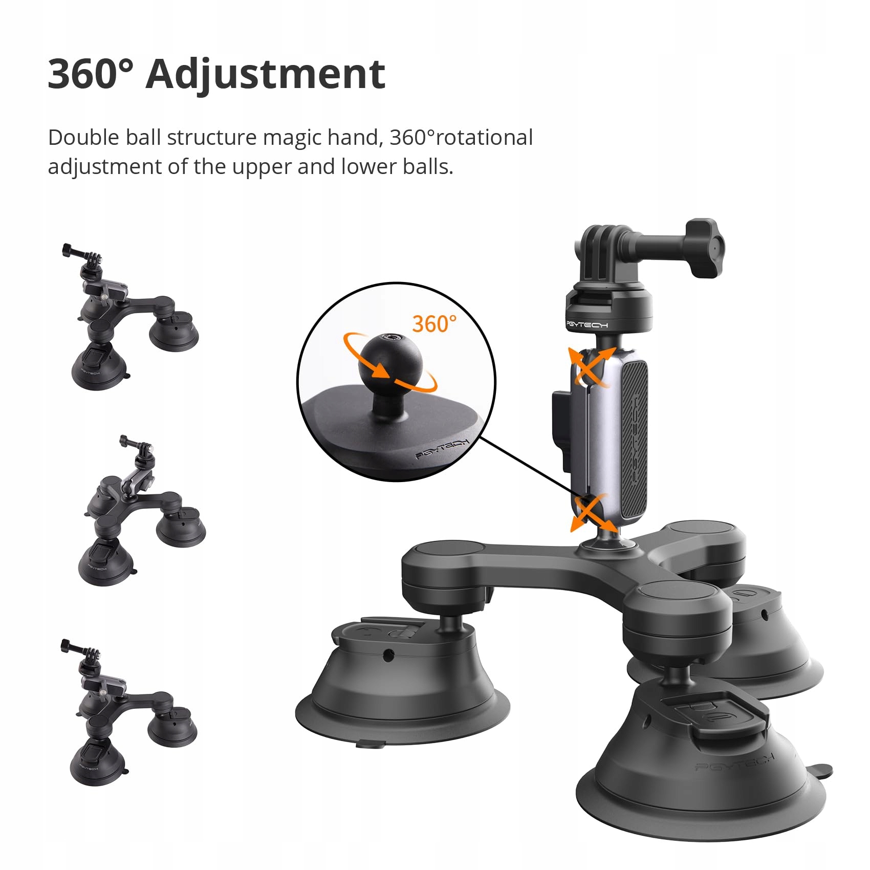 Potrójna Przyssawka Uchwyt Do GoPro DJI Insta360 Adapter 1 4 PGYTECH — miniatura 3