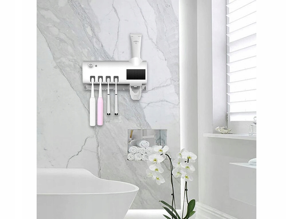 DOZOWNIK PASTY UCHWYT NA SZCZOTECZKI STERYLIZATOR UV Z CZUJNIKIEM RUCHU Kolor czarny