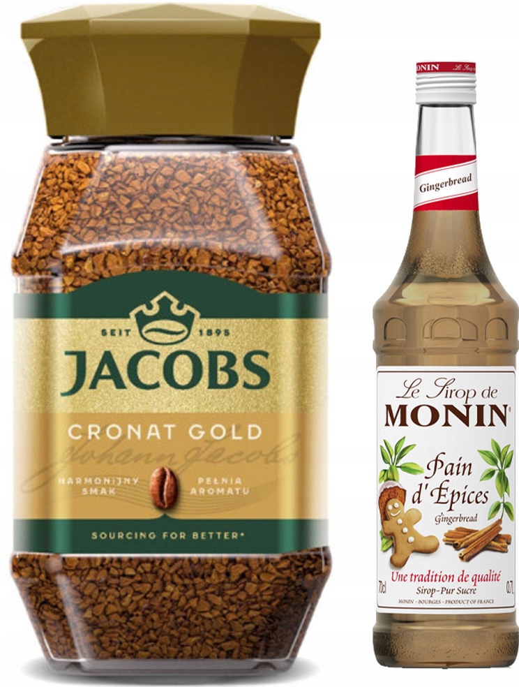 Kawa rozpuszczalna Jacobs Cronat Gold, 200g Syrop Monin, piernikowy 700ml