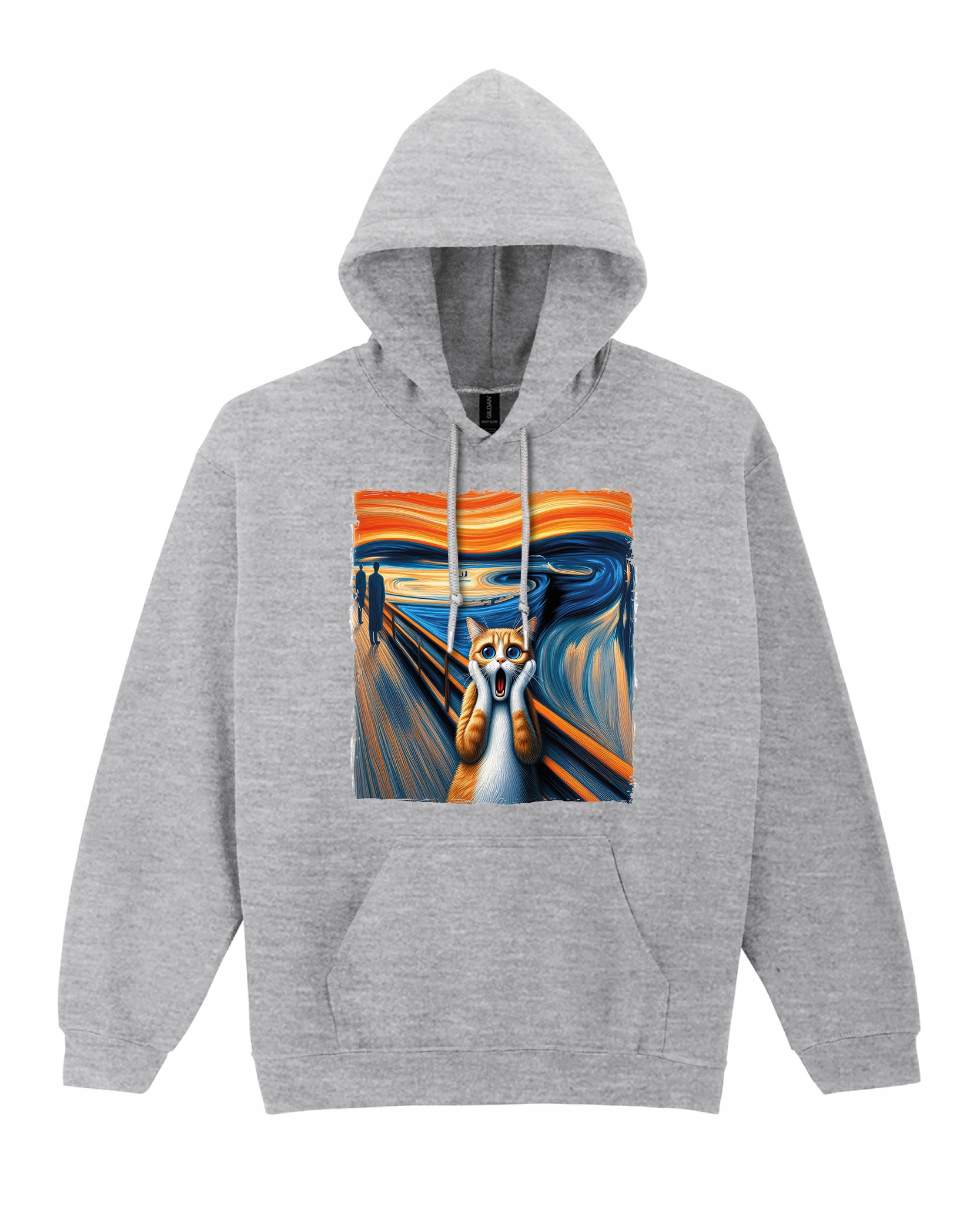 Mikina s kapucí Křik Edvard Munch Parodia Kočka Šedá XL