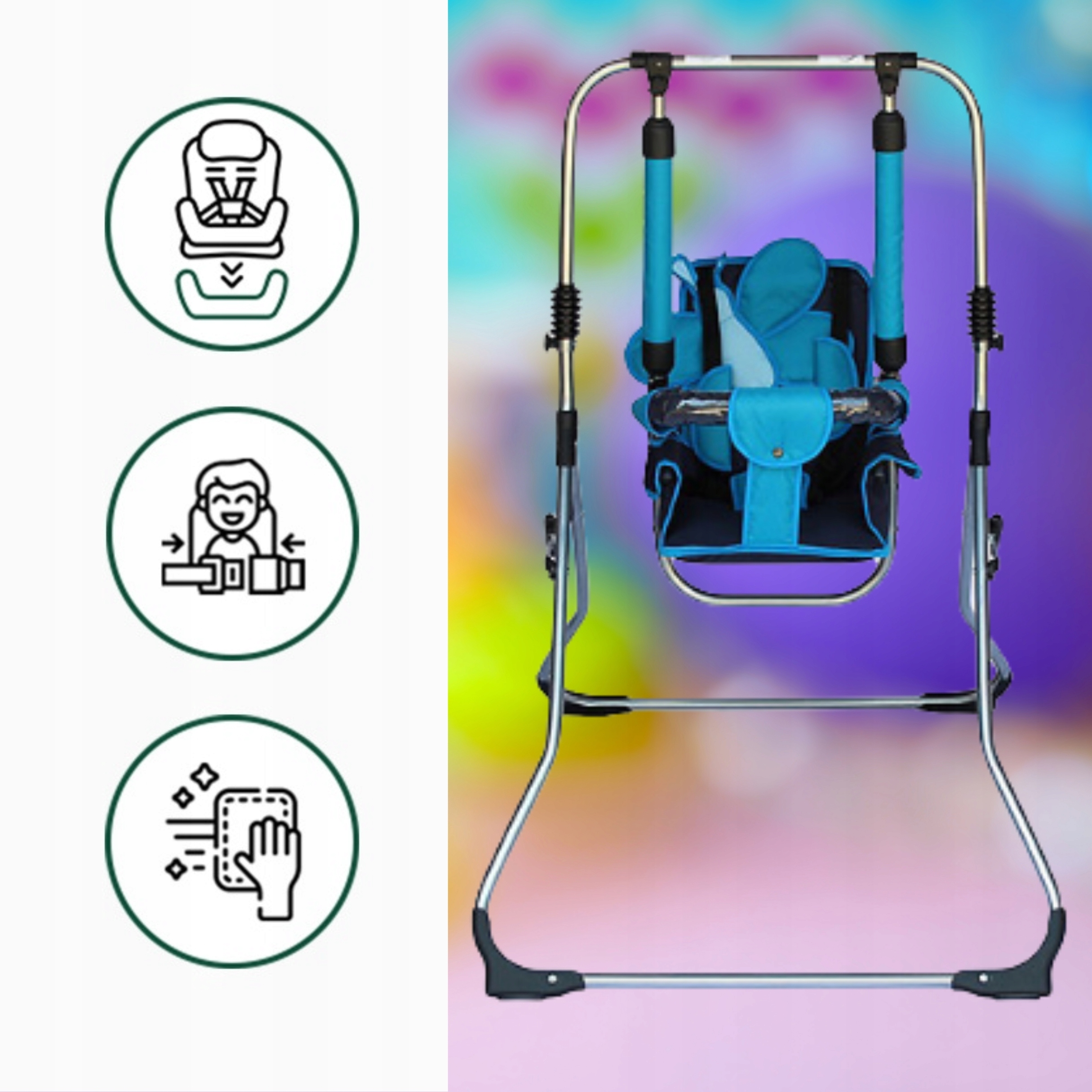 Huśtawka bujaczek dla dziecka wolnostojąca składana niebieski 115 cm 2w1 PL Marka Skyline