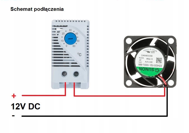 MINI WENTYLATOR 12V DC 40x40x20 mm Z TERMOSTATEM