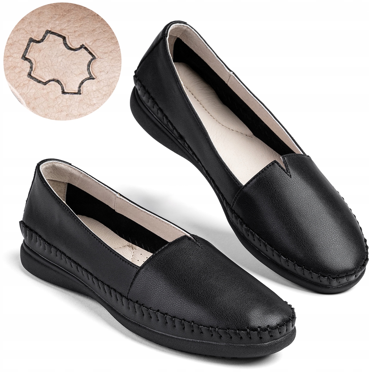 Polobotky mokasíny Kožené ploché velmi Měkké lehké Širší Wojtyłko 41