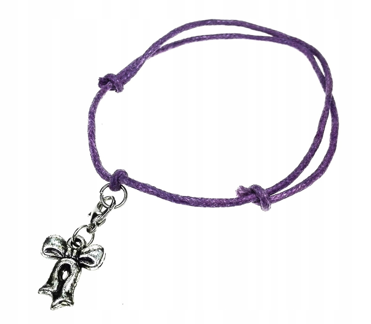 

Bransoletka z zawieszką kokardka sznurek fioletowy
