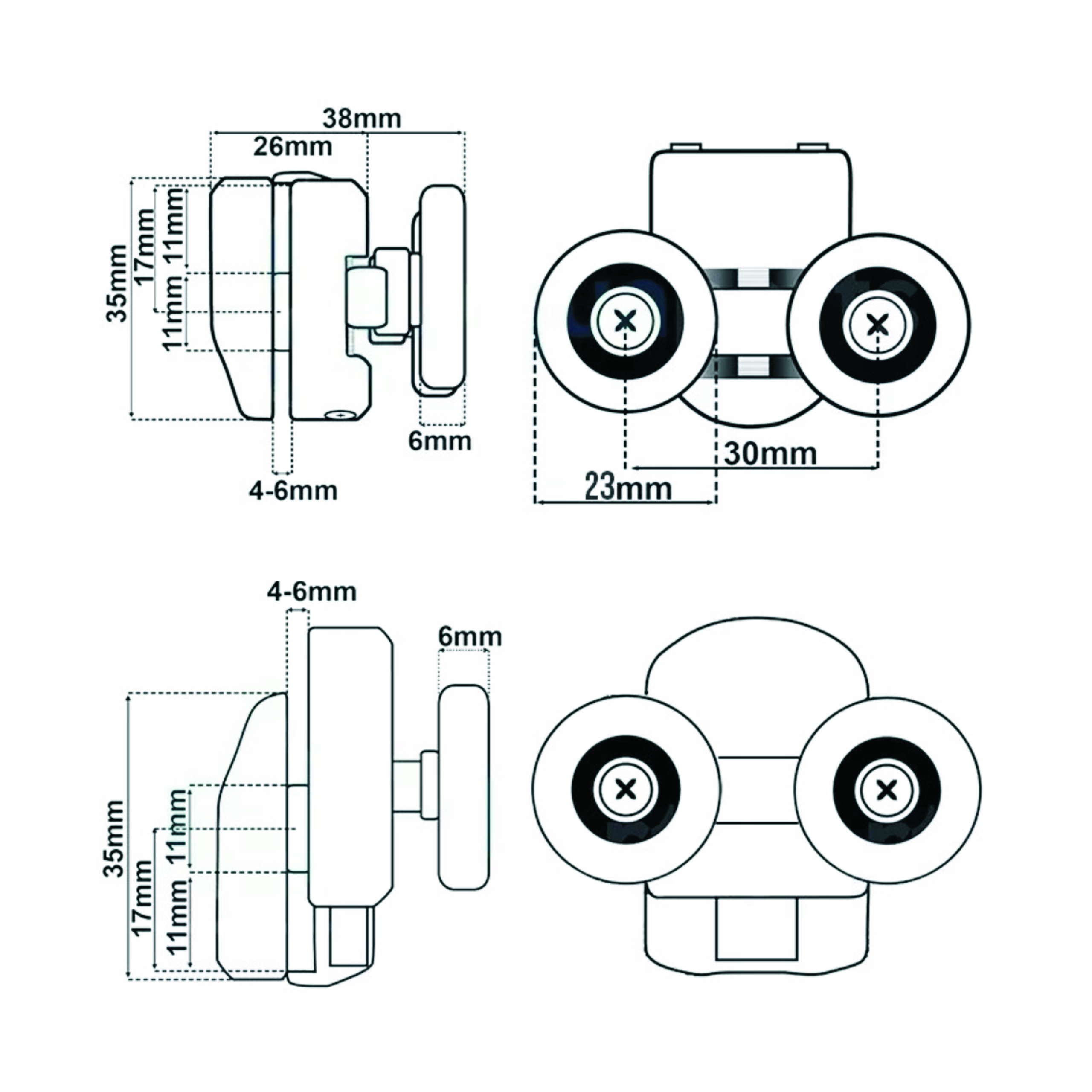 PODWÓJNE ROLKI CHROM DO KABINY PRYSZNICOWEJ 23mm KÓŁKA WÓZKI ŁOŻYSKA Marka inna