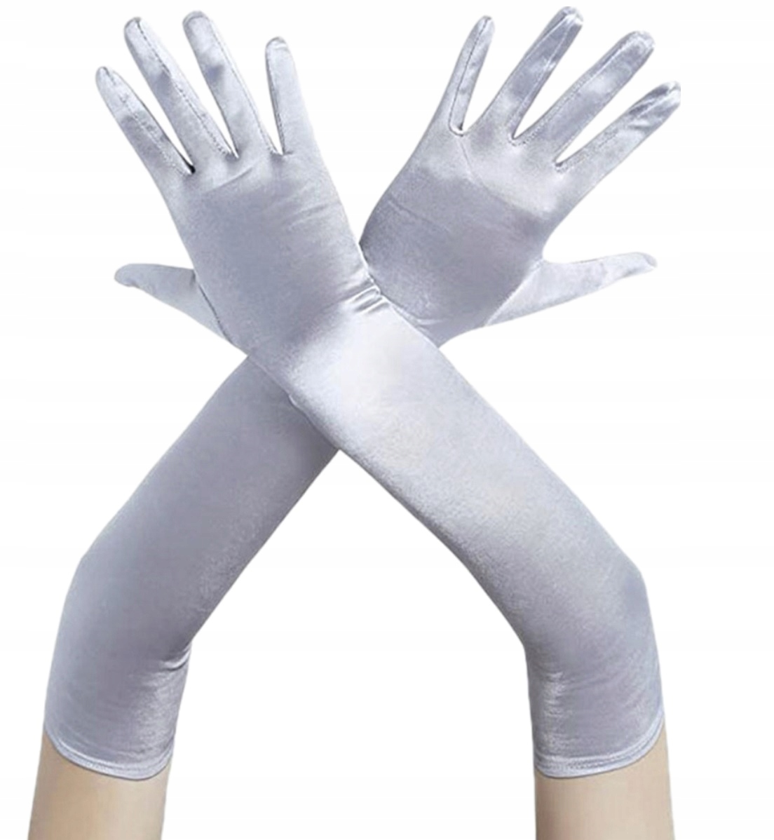 

Sexy Srebrne Satynowe Rękawiczki 54CM Długie