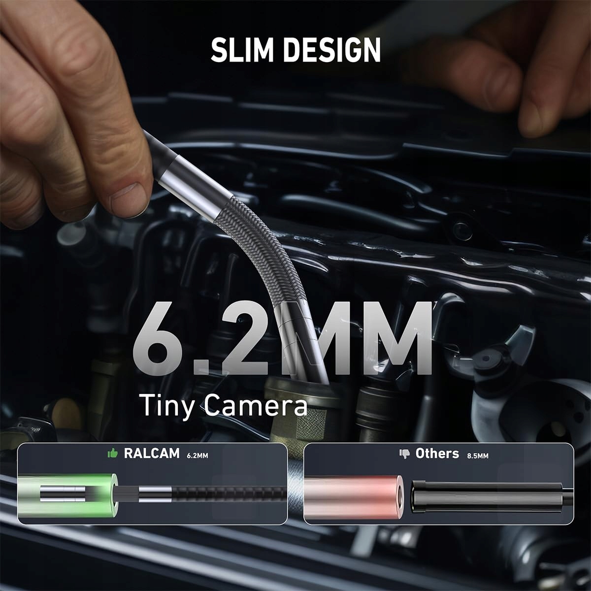 RALCAM Kamera Endoskopowa 6,2mm 360° 4,3" HD 720P IP67 2M LED Wodoodporna — miniatura 4