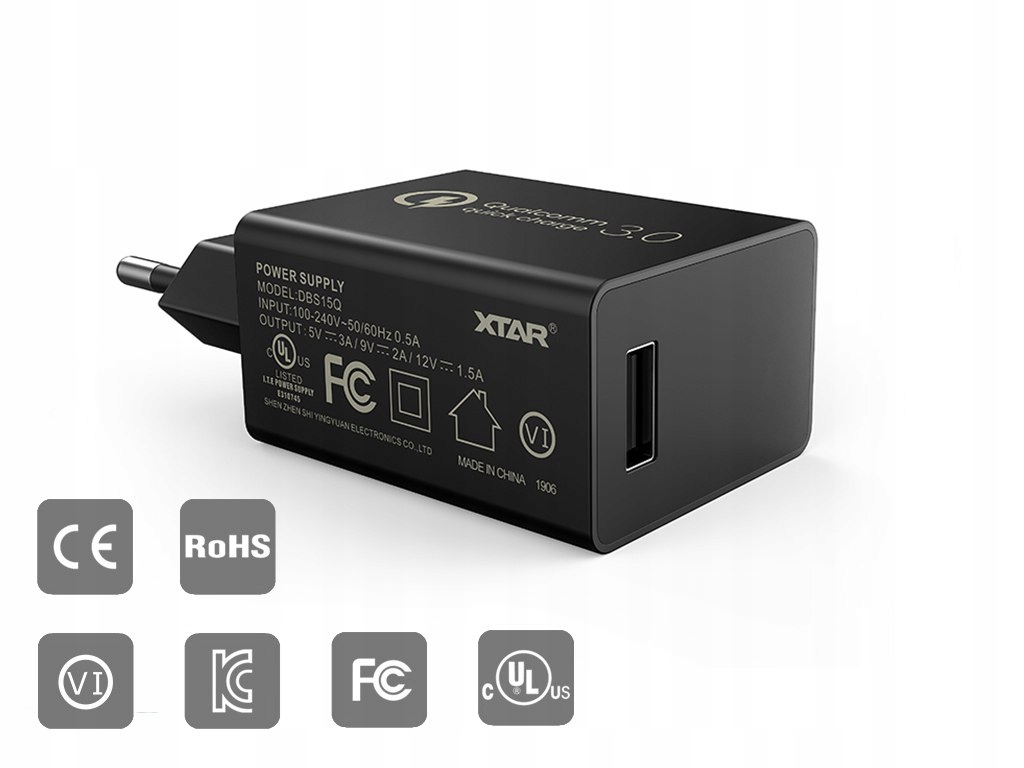 

Zasilacz Usb QC3.0 5V-3A 9V-2A 12V-1.5A Xtar