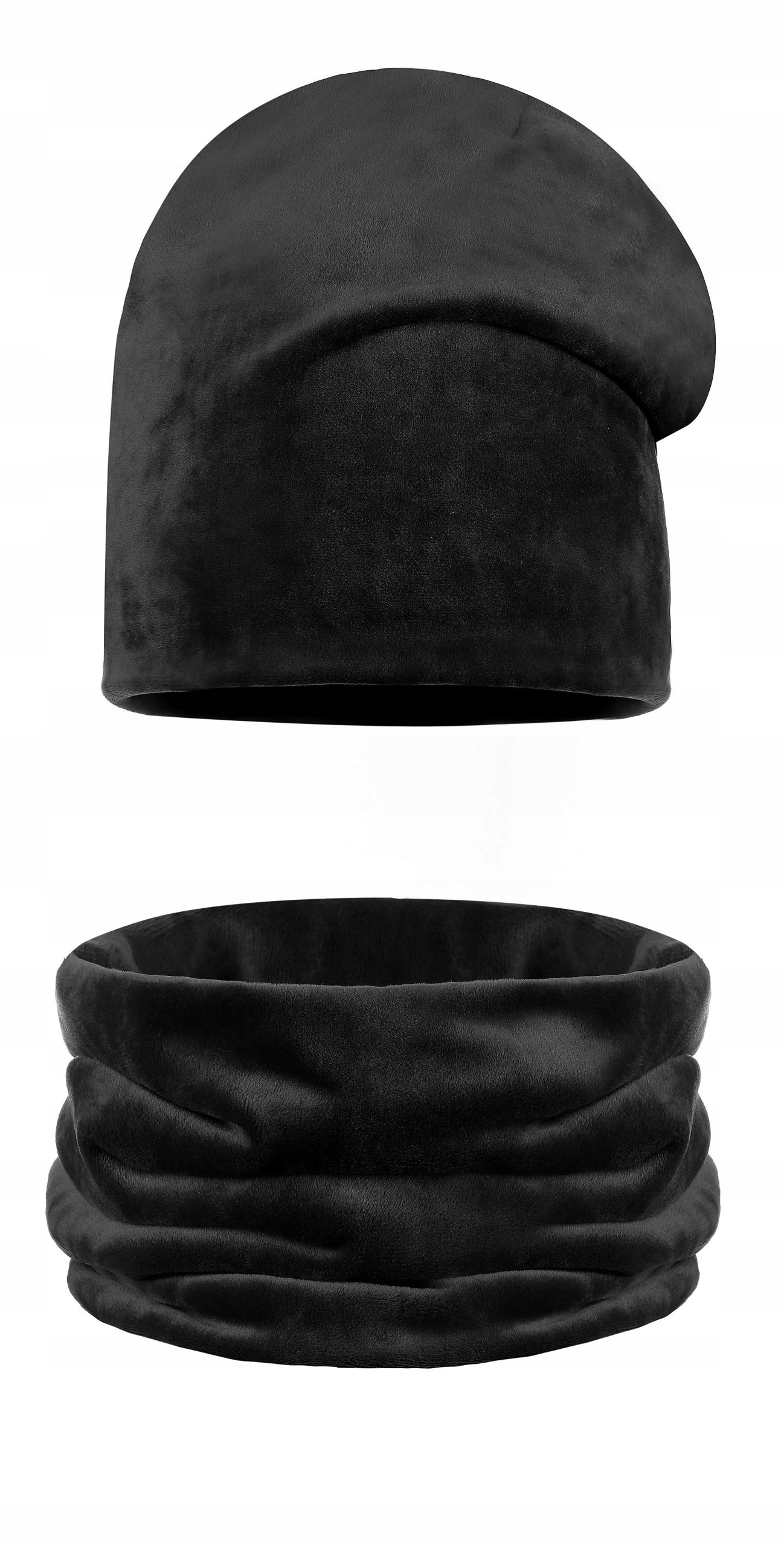 KOMPLET CZAPKA BEANIE TUBA KOMIN WELUROWY AKSAMIT