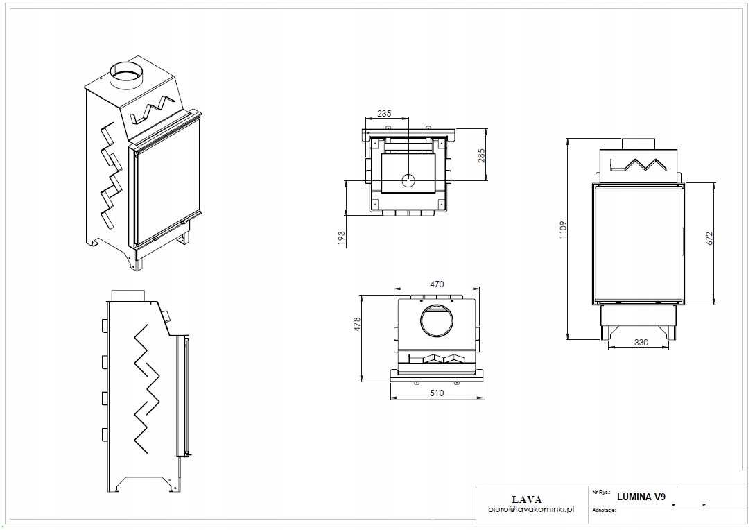 KOMINEK WKŁAD POWIETRZNY LAVA LUMINA V9 KW PION Rodzaj wkładu Wkład powietrzny