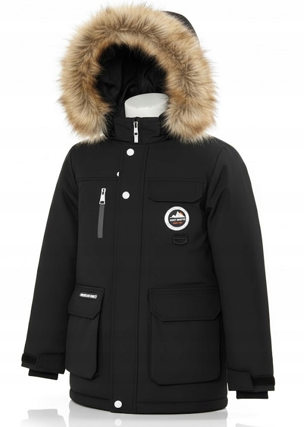 Kurtka Zimowa dla chłopca Parka ocieplana z kapturem wodoodporna 134/140 cm