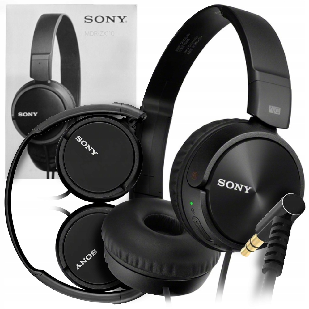 SŁUCHAWKI NAUSZNE CZARNE PRZEWODOWE KABEL SKŁADANE SONY