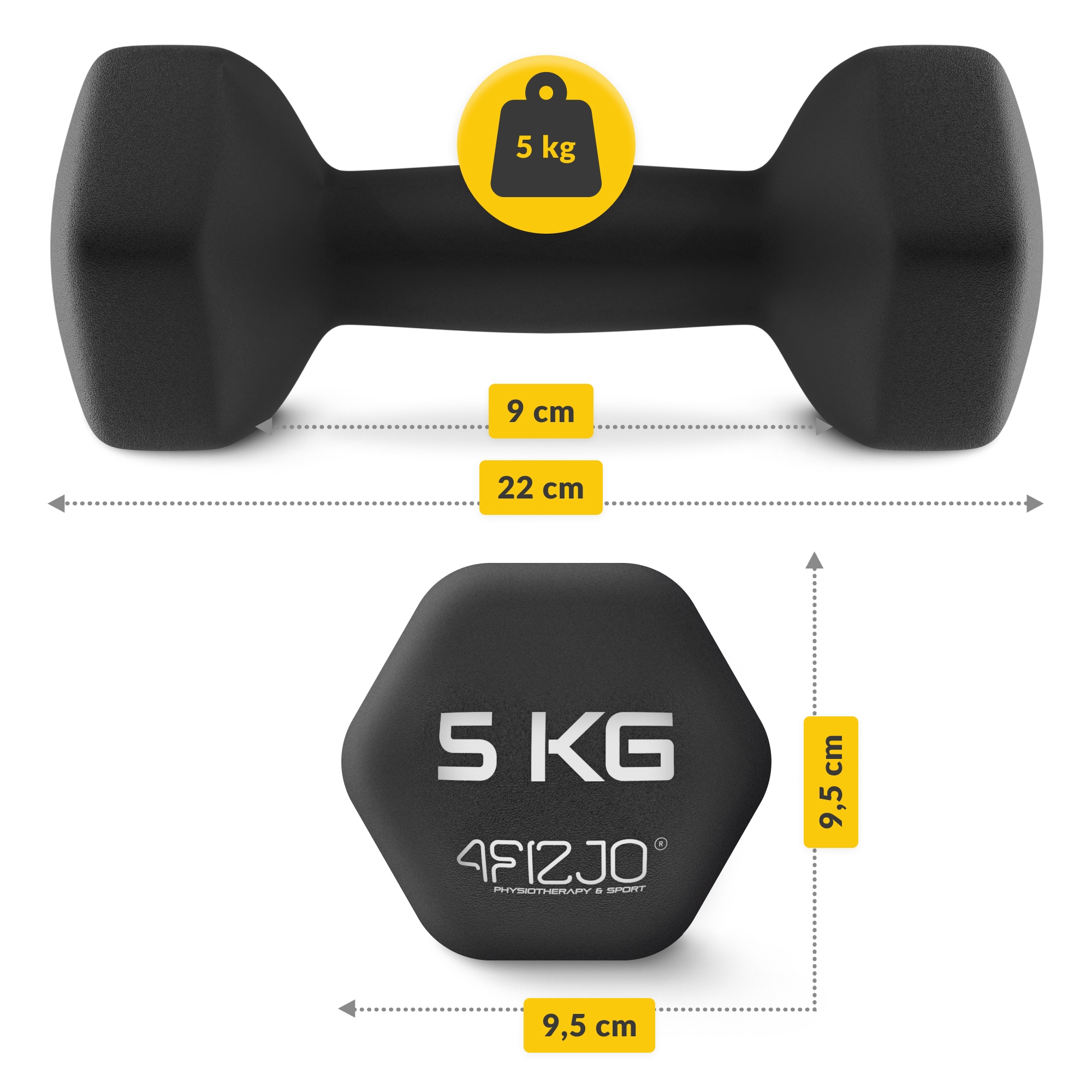 HANTLE DO ĆWICZEŃ HANTELKI WINYLOWE CIĘŻARKI REHABILITACJA FITNESS 2x5 KG Model 4FIZJO