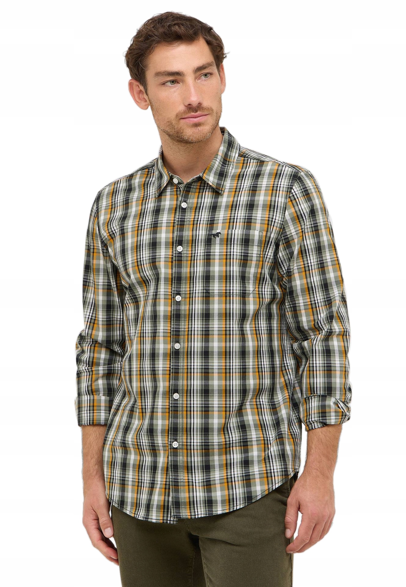 Pánská Neformální Kostkovaná Košile S Dlouhým Rukávem, Zelená, Mustang