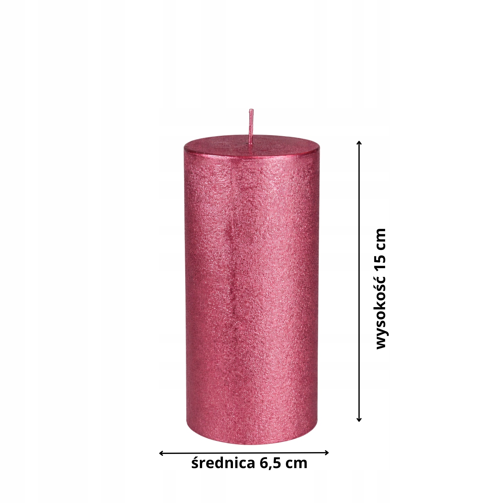 Świeca ozdobna walec – różowa metaliczna,15 cm, Ø6,5 cm, 440g