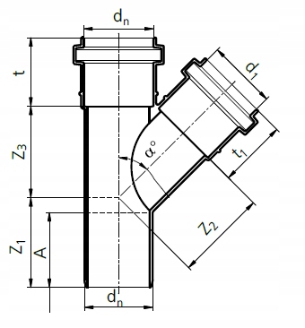 TRÓJNIK 67° 50 mm KANALIZACYJNY WEW. BIAŁY PCV PP Kod produktu 3496100136