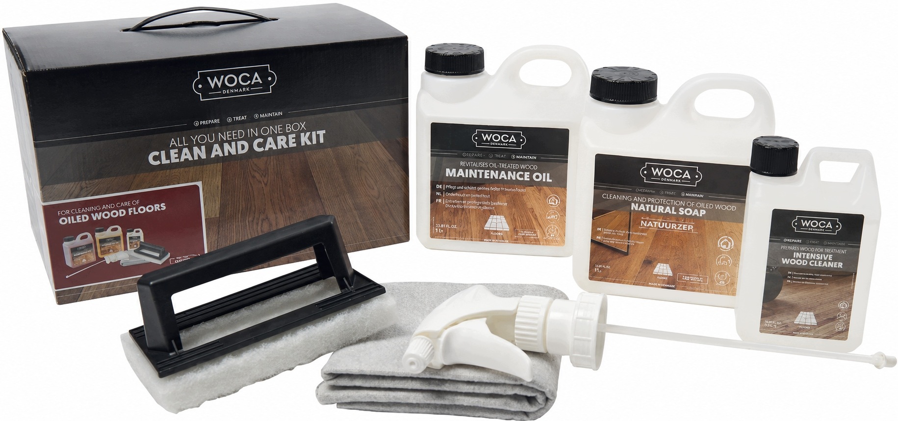 Woca Clean and Care Kit White sada na starostlivosť o svetlé olejované podlahy