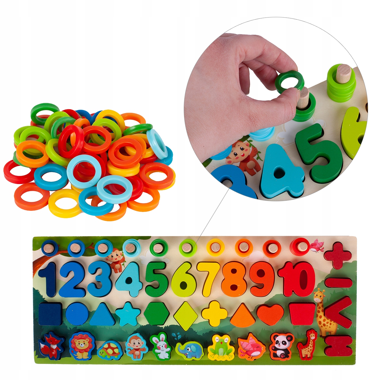 MONTESSORIA DŘEVĚNÉ PUZZLE ČÍSLA TVARY Šířka výrobku 46 cm