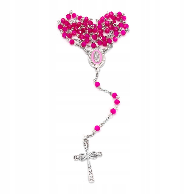 Ručně vyráběný růženec pro dívku k prvnímu svatému přijímání růžový A svaté přijímání