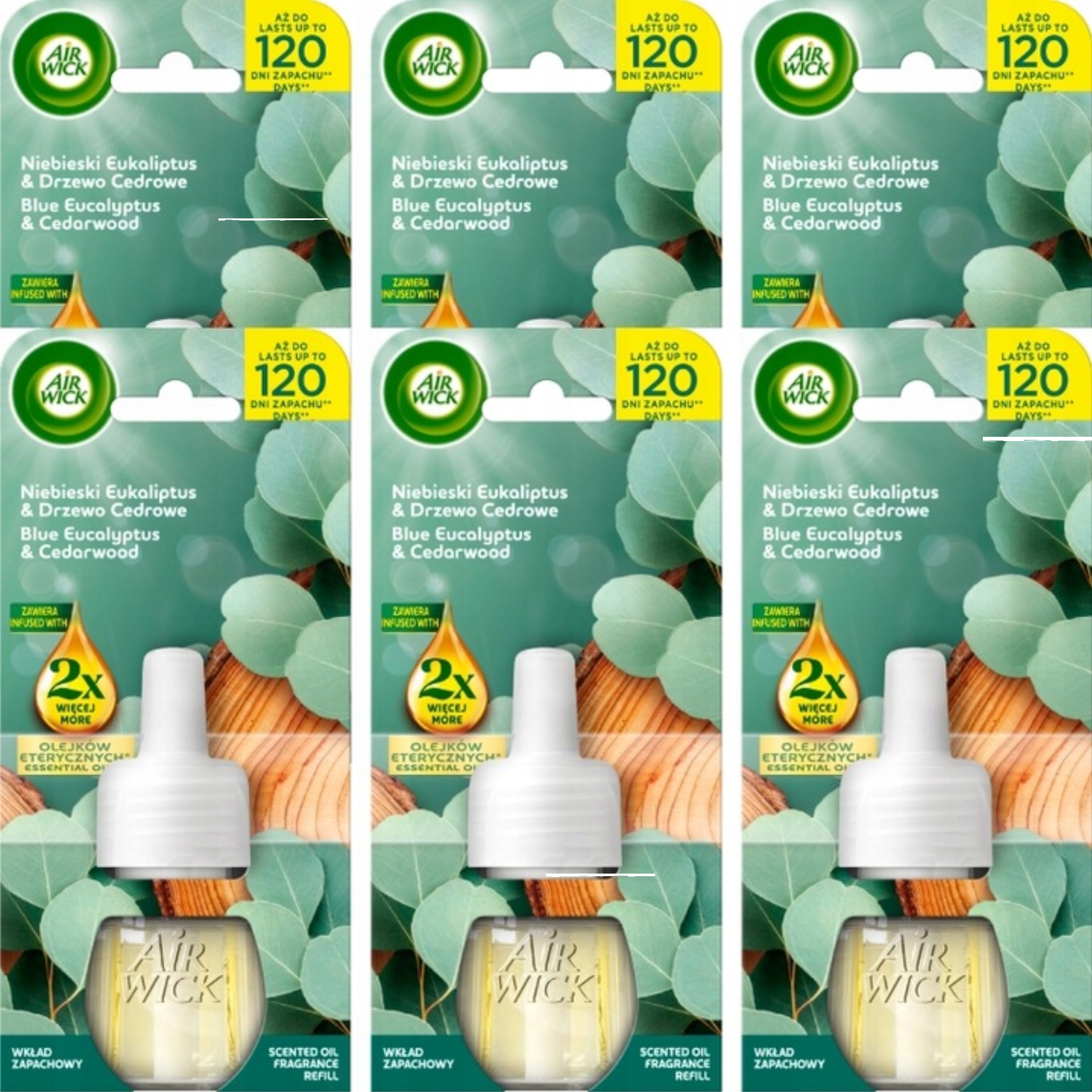 Levně Air Wick Náhradní náplň vůně Modrý eukalyptus Cedrové dřevo 19 ml x 6