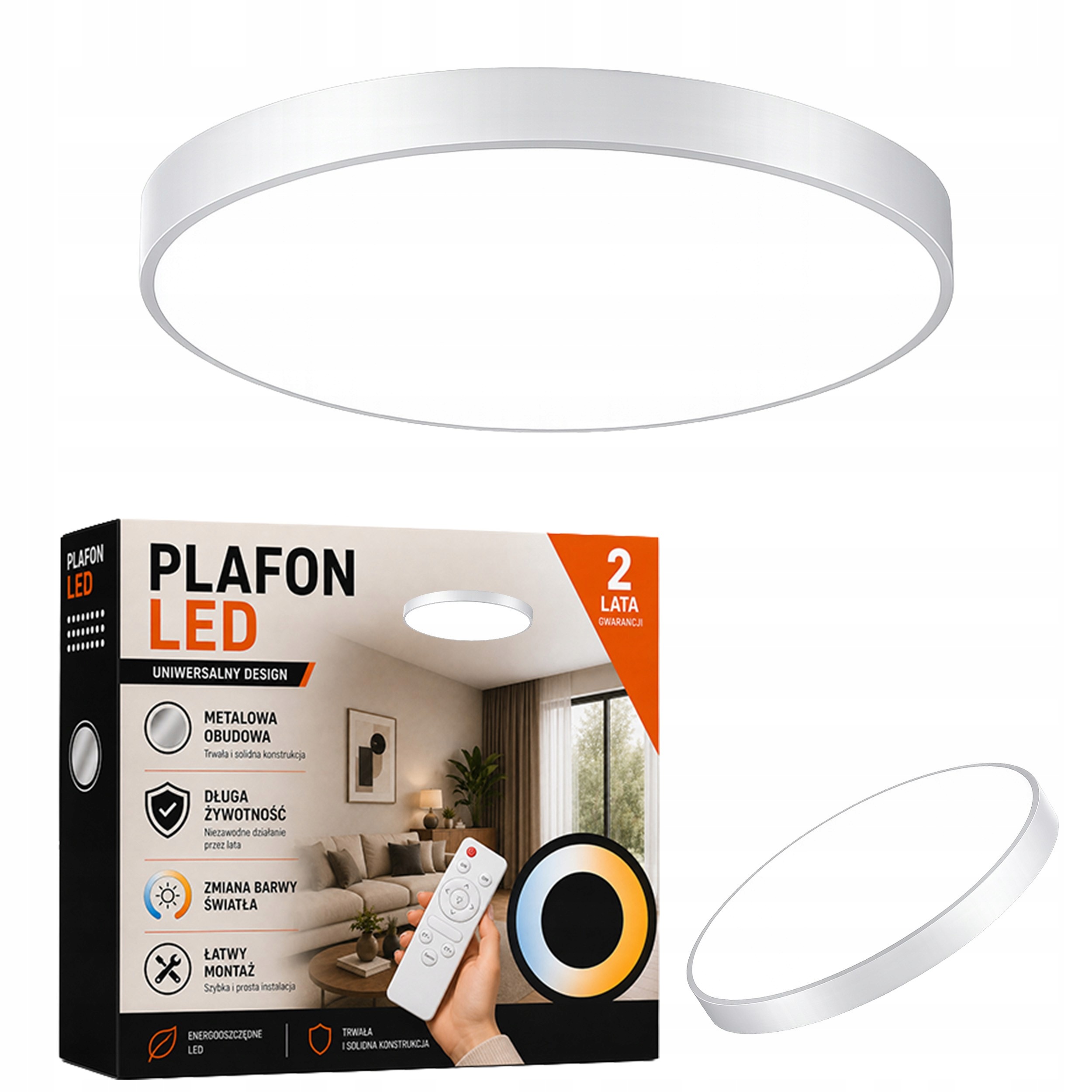 Okrúhla Strieborná Lampa Stropné Svietidlo Diaľkový Ovládač 3 Farby Moderná Stropná Led