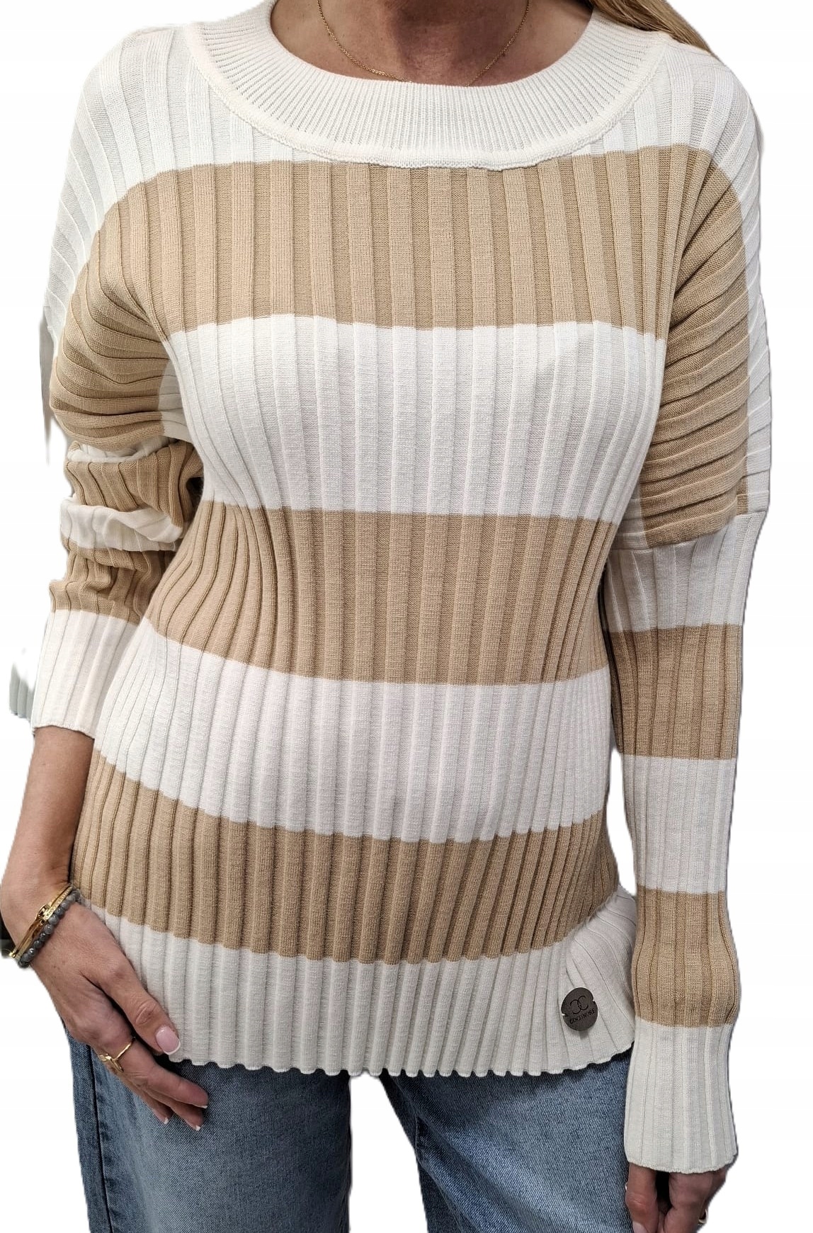 Cocomore Pruhovaný svetr s pruhy, bílá béžová, New