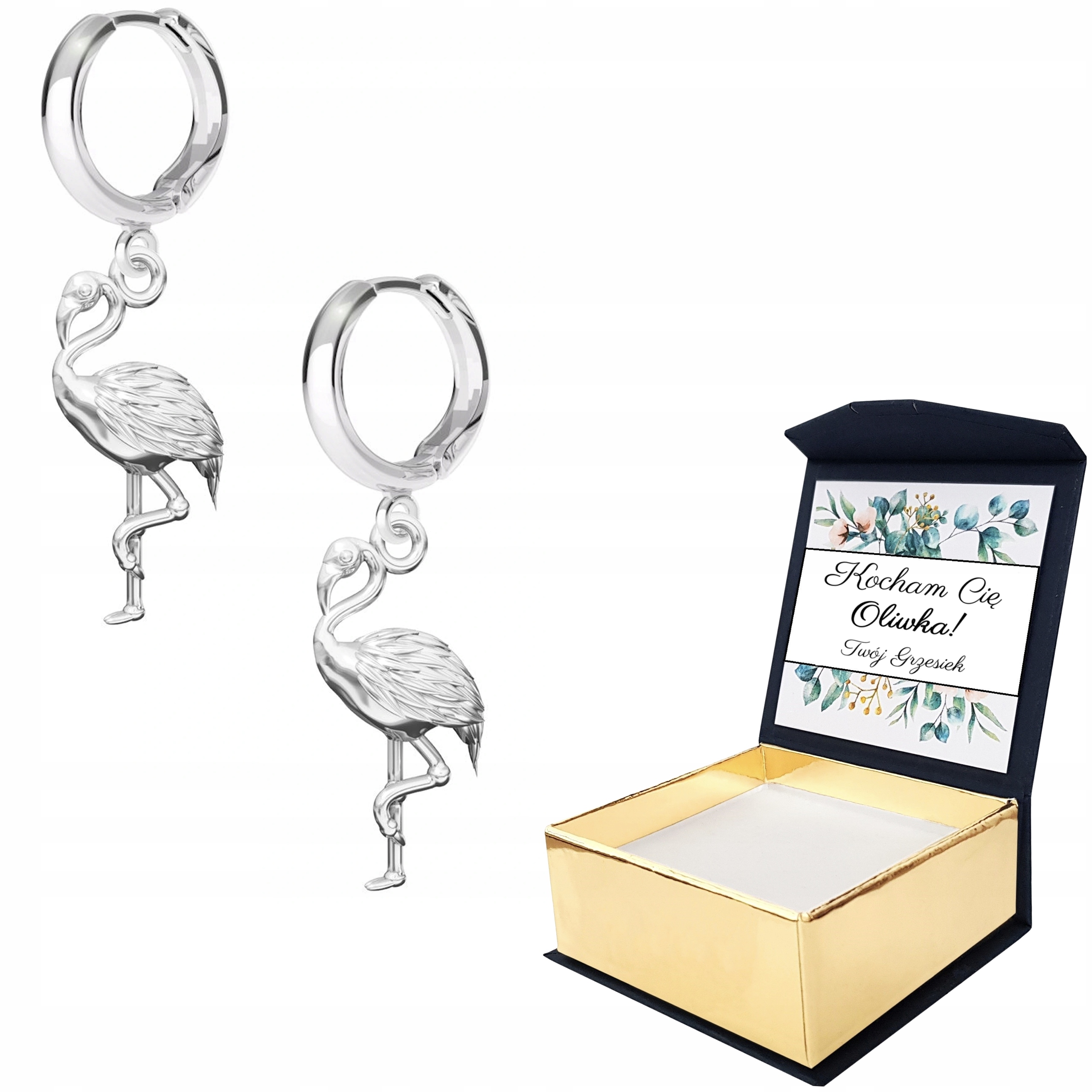 Stříbrné náušnice Plameňák Zvíře 925 Vlastní Potisk